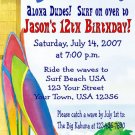 12 SURFING SURFER BEACH SURF BOARD Invitations Personalized Party Custom Birthday