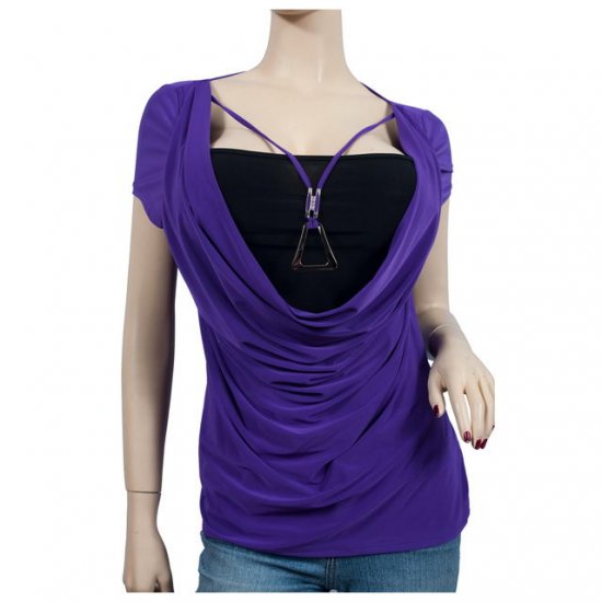 Purple Layered Necklace Accent Plus Size Top 1X