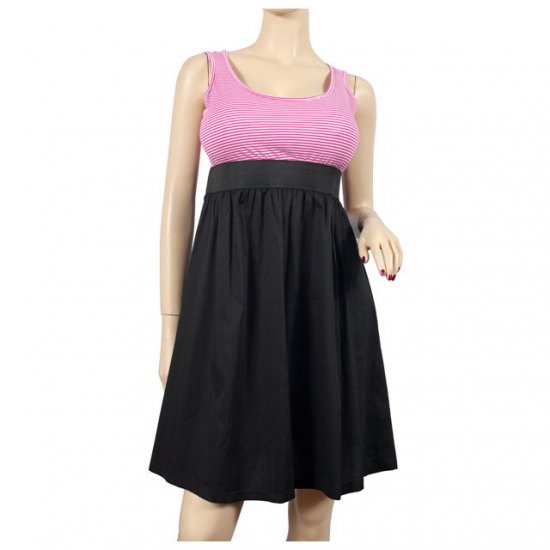 Pink Black Stripe Print Plus Size Mini Dress 2X