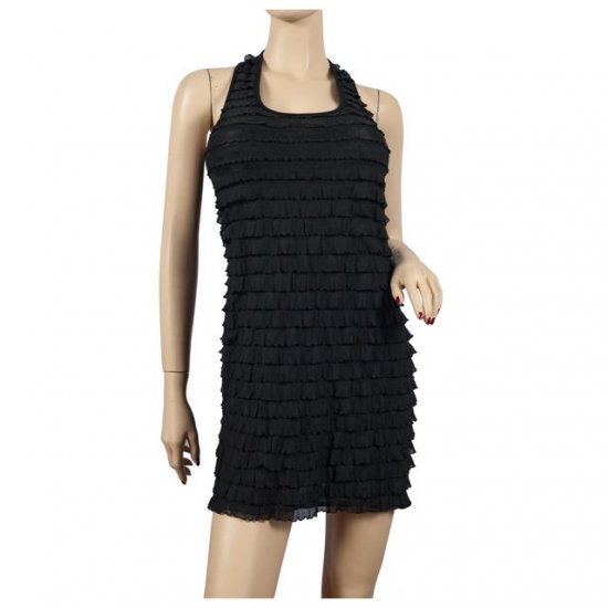 Sexy Black Ruffled Sleeveless Plus Size Mini Dress 1X
