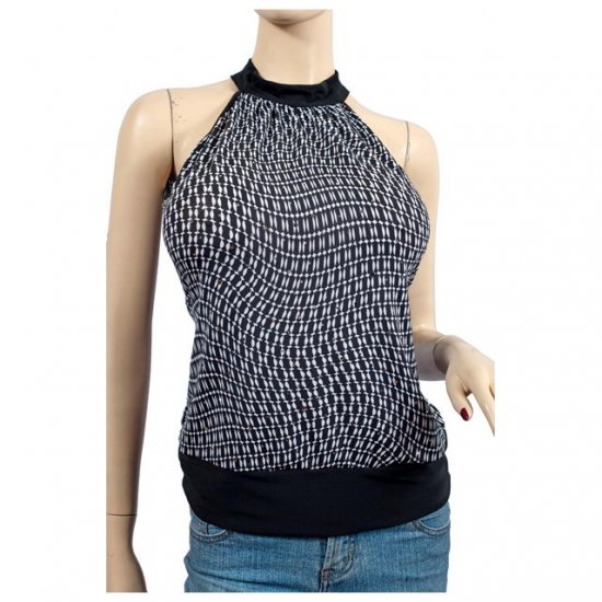 Black Abstract Print Glitter Plus Size Halter Top 3X
