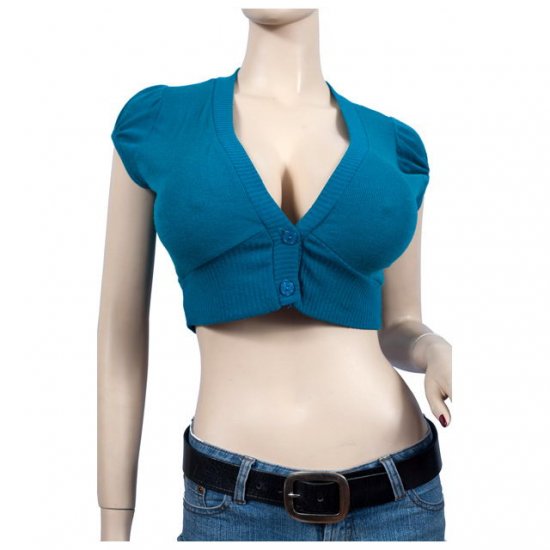 Teal Button Front Plus Size Cropped Bolero Shrug 3X