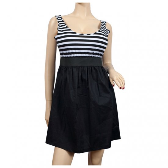 Black White Stripe Print Plus Size Mini Dress 1X