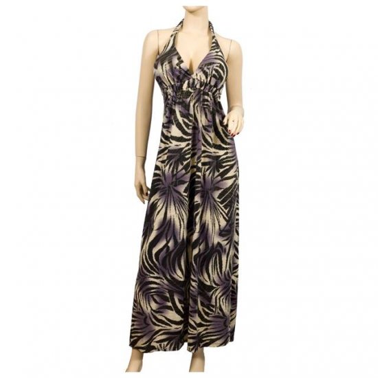 BROWN PURPLE ABSTRACT EMPIRE WAIST PLUS SIZE DRESS 2X