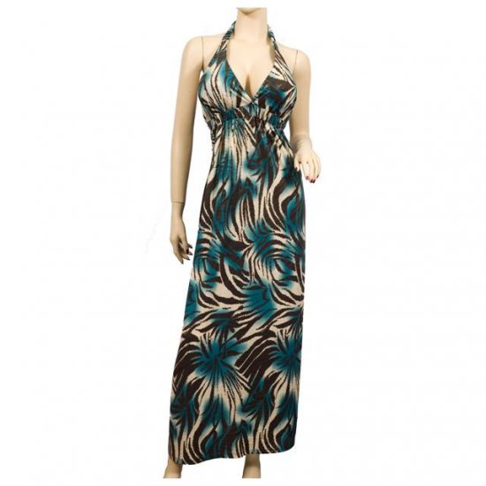 BROWN BLUE ABSTRACT EMPIRE WAIST PLUS SIZE DRESS 1X