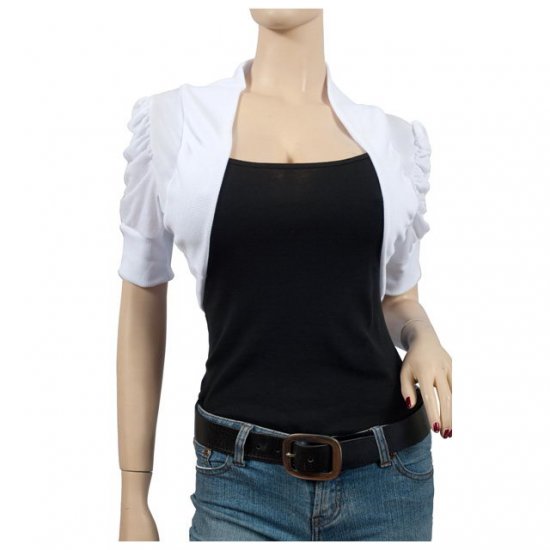 White Ruched Short Sleeve Plus Size Shrug Bolero 1X