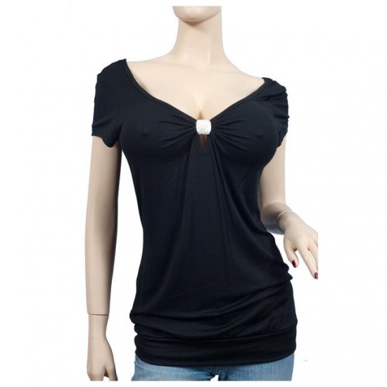 Sexy Black Low Cut Wide Neck Plus Size Top 1X