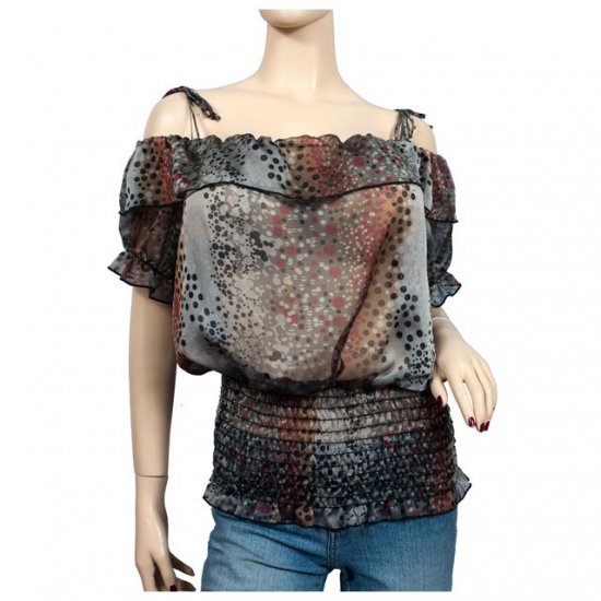 Gray Red Designer Print Off Shoulder Plus size Top 2X