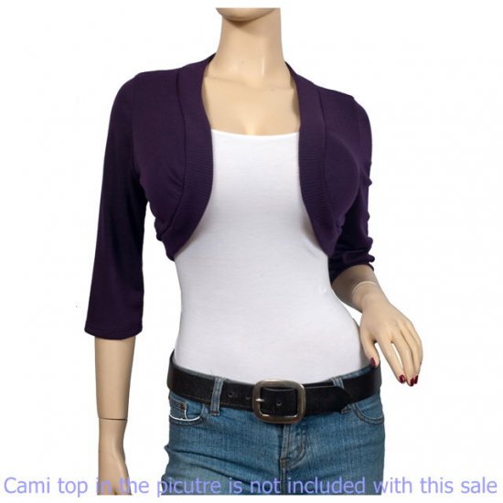 Purple 3/4 Sleeve Open Front Plus size Shrug Bolero 1X