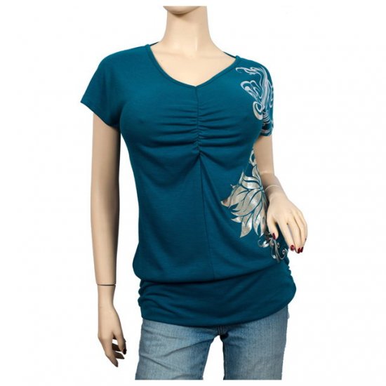 Silver floral print Green Short sleeve Plus size top 3X