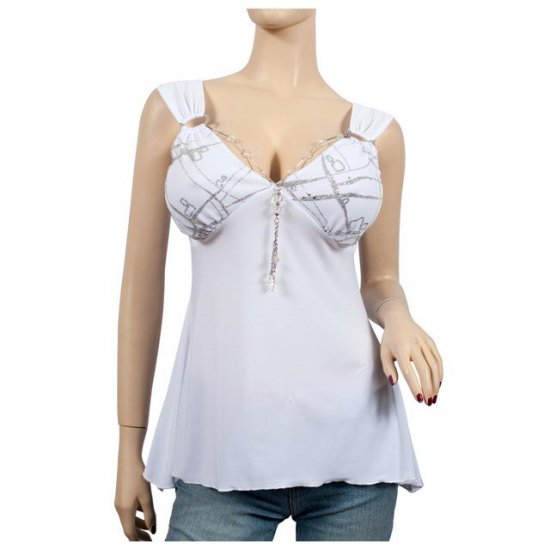 Sexy WHITE O-Ring Necklace Sleeveless Plus Size Top 3X
