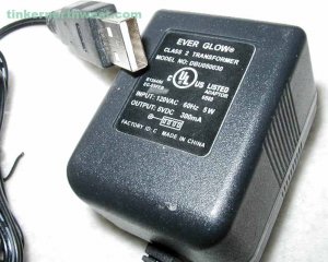 DBU050030 EVER Glow AC Adapter 5VDC 300mA USB Connector