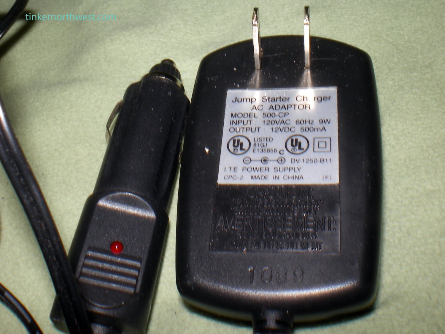 Jump Start Charger 500-CP 12VDC 500mA AC Power Adapter Supply