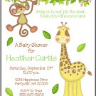 Jungle Giraffe and Monkey Custom Baby Shower Invitations