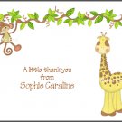 Jungle Giraffe and Monkey Custom Thank You Note Cards
