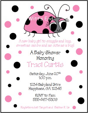 Ladybug Dots Custom Baby Shower Invitations Pink Red