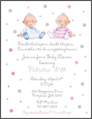 Twins Custom Baby Shower Invitations