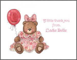 Teddy Bear in Pink Dress Custom Thank You Note Cards
