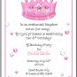 Pink Princess Crown Custom Birthday Party Invitations