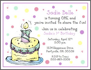 First Birthday Cake Custom Birthday Party Invitations