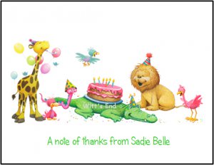 Birthday Party Zoo Animals Custom Thank You Note Cards