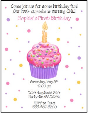 First Cupcake Custom Birthday Party Invitations