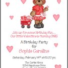 Teddy Bear Girl Hearts Valentine's Day Custom Party Invitations