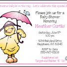 Duck with Umbrella Custom Baby Shower Invitations