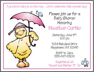 Duck with Umbrella Custom Baby Shower Invitations