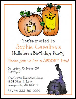 Pumpkins Black Cat Custom Halloween Party Invitations