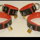 Wrist and Ankle Cuffs Black Leather On Red Suede Locking (set of 4)
