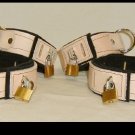 Wrist and Ankle Cuffs Tan Leather On Black Leather Locking  (set of 4)