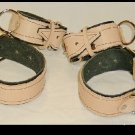 Wrist and Ankle Cuffs Tan Leather On Black Leather Roller Buckle  (set of 4)