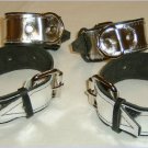 Set of FOUR Roller Buckle Silver Metallic Leather Cuffs
