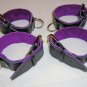 Wrist and Ankle Cuffs  Black Leather and Purple Suede Lining Roller Buckle (set of 4)