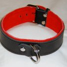 1 Ring Red Suede Lined Leather Collar - Roller Buckle