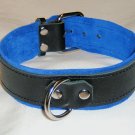 1 Ring Blue Suede Lined Leather Collar - Roller Buckle