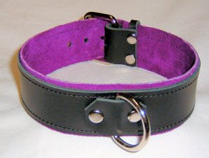 1 Ring Purple Suede Lined Leather Collar - Roller Buckle