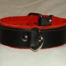 3 Ring Red Suede Lined Leather Collar - Roller Buckle