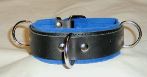 3 Ring Blue Suede Lined Leather Collar - Roller Buckle