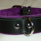 3 Ring Purple Suede Lined Leather Collar - Roller Buckle