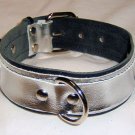 Three Ring Silver Metallic Leather Collar Roller Buckle