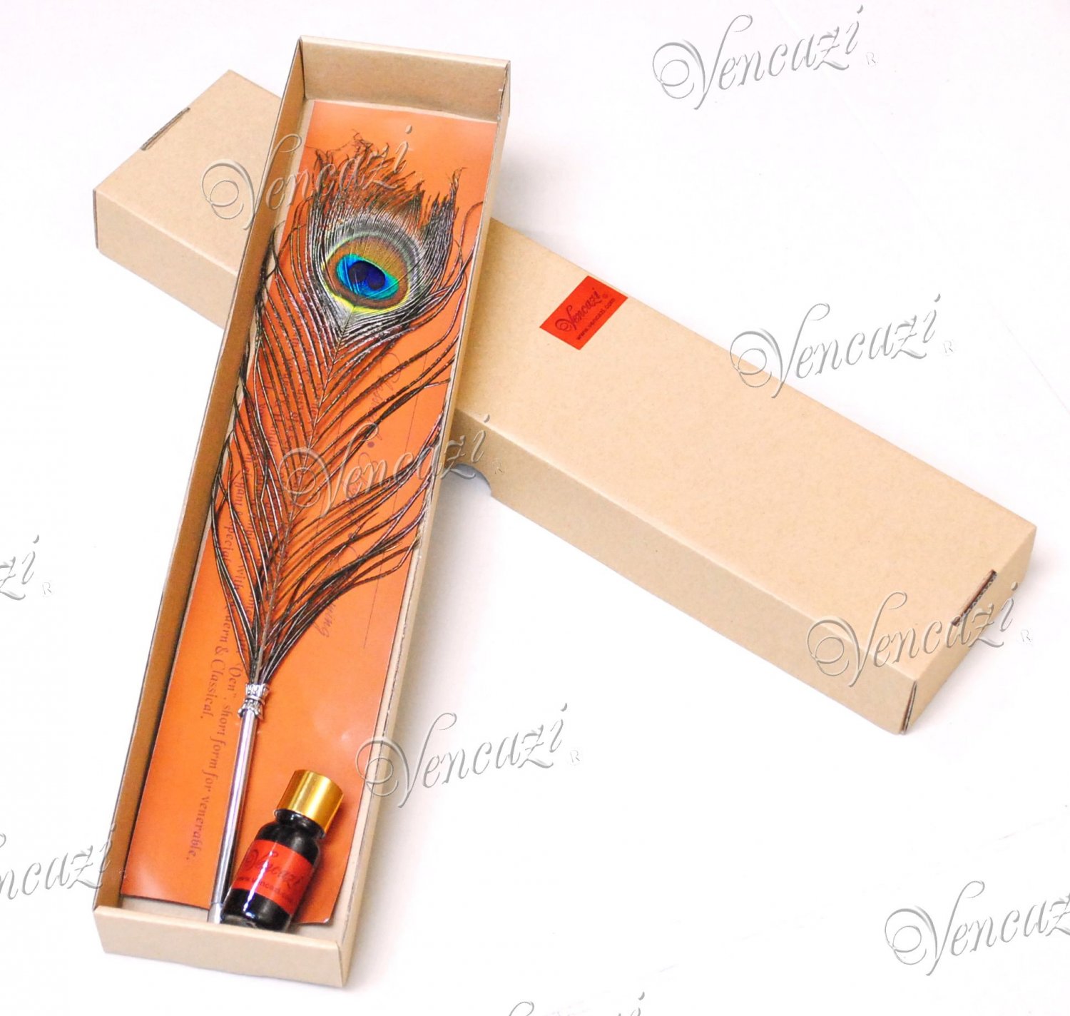 Natural Peacock Quill Ink Pen Box Set (plus "FREE GIFT")