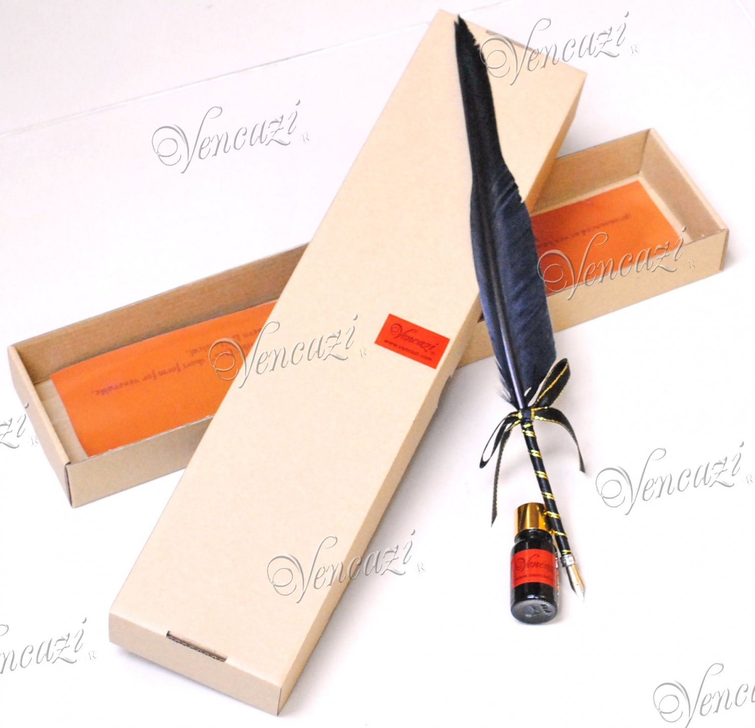 Natural Goose Quill Ink Pen Box Set Classic Black (+ "FREE GIFT")