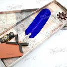 Antique Holder Natural Turkey Quill Ink Pen Euro Style Set - Navy