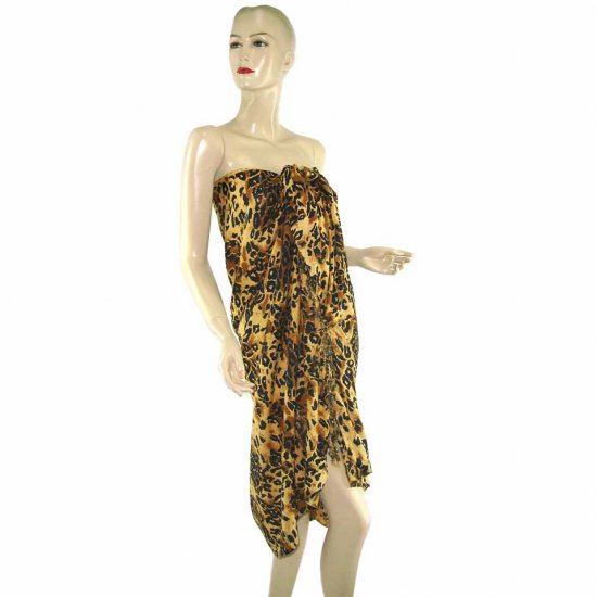 Brown Leopard Print Sarong Pareo Skirt Dress Wrap Shawl Beach Cover-Up (MP21)