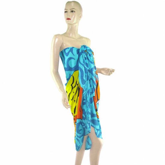 Blue Marine Life Print Sarong Pareo Skirt Dress Wrap Shawl Beach Cover-Up (MP30)