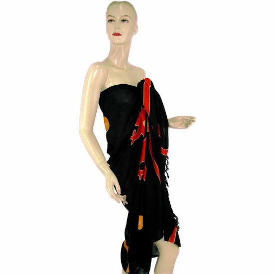 Black Gecko Batik Sarong Pareo Skirt Dress Wrap Shawl Beach Cover-Up (MP71)