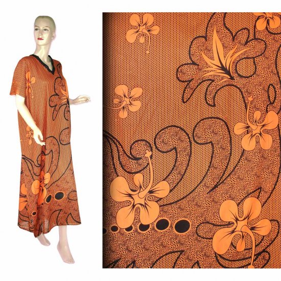 Orange Hibiscus Floral Print Kaftan Caftan Dress 1X 2X 3X 4X (MC209)