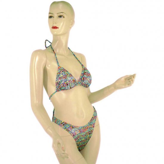 2-Piece Colorful Abstract Halter Top Bikini Swimwear M (PS21)